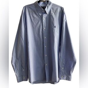 Ralph Lauren Blue Check Button Down Preppy Shirt Big Tall XXL 100% Cotton